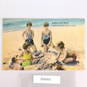 Vintage 1942 Postcard Kiddies Huntington Beach California Linen Color Children